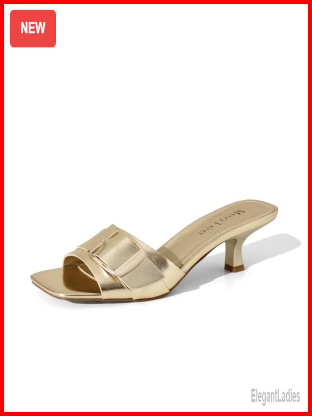 Kitten Heel Sandals Square Open Toe Slip On Single Strap PU